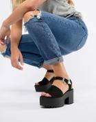 Pull & Bear Two Part Western Buckle Chunky Sandals In Black - Black