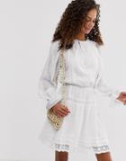Asos Design Lace Insert Mini Skater Dress-white