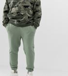 Asos Design Plus Skinny Ribbed Sweatpants In Khaki - Green