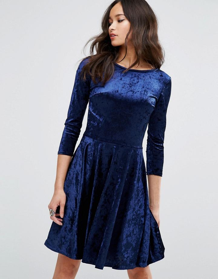 Club L Velvet 3/4 Sleeve Skater Dress - Multi