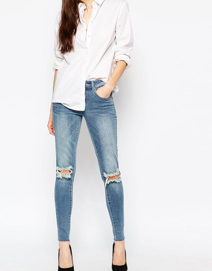 Vila Busted Knee Skinny Jeans - Med Blue