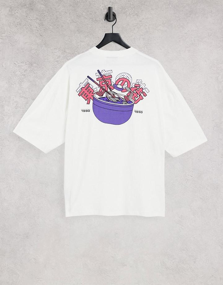 Asos Design Oversized T-shirt In Off White With Ramen Back Print