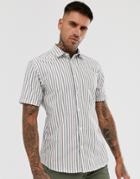 Only & Sons Short Sleeve Oxford Shirt In Gray With Stripes