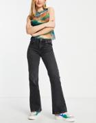 Topshop 90s Flare Recycled Cotton Blend Jeans In Washed Black