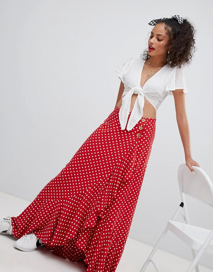 Nobody's Child Wrap Midi Skirt - Red