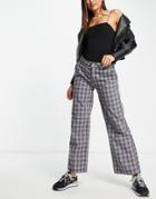 Asos Design Low Rise 'relaxed' Dad Pants In Gray Plaid-grey