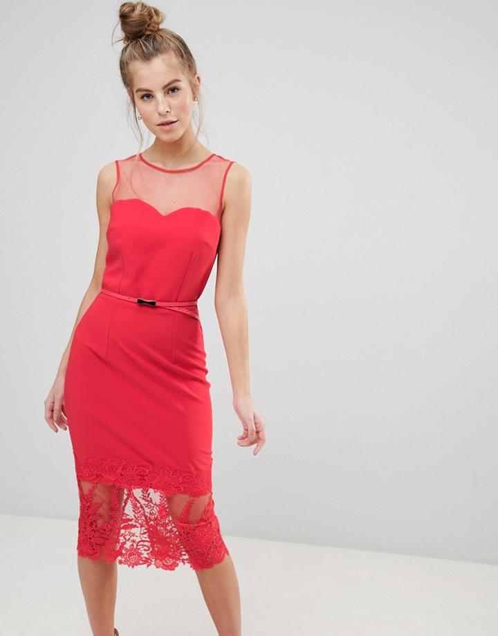 Little Mistress Midi Pencil Dress - Red