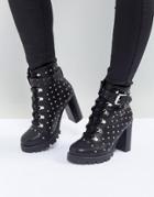 Asos Exceed Leather Studded Hiker Boots - Black