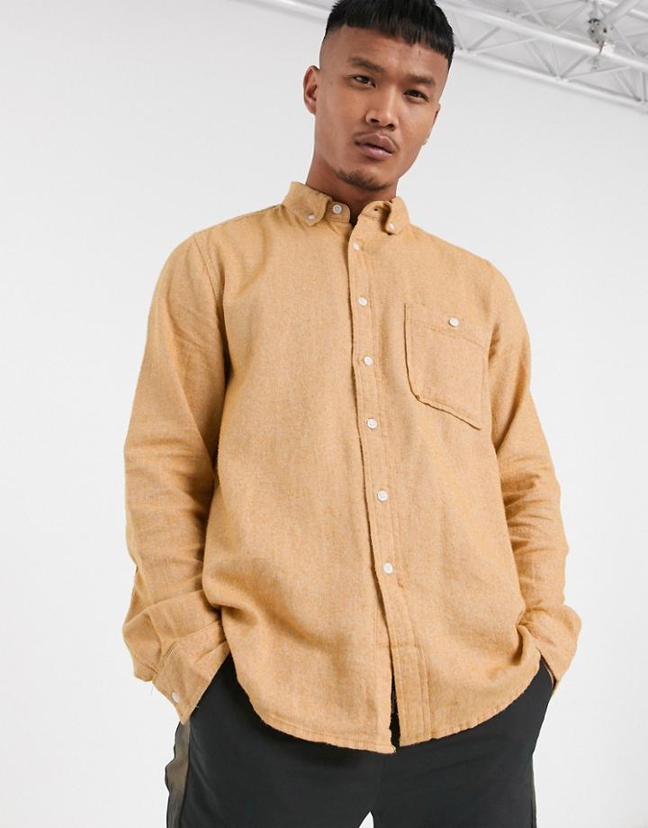 Asos Design Regular Fit Brushed Twill Shirt In Mustard-yellow