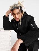 Liquor N Poker Sherpa Hooded Bomber Jacket In Black With Paneling