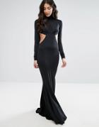 City Goddess Long Sleeve Maxi Dress With Cut Out Sides - Black