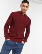 River Island Knit Polo In Rust-orange