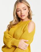 Femme Luxe Cold Shoulder Sweater In Mustard-yellow