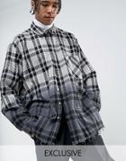 Reclaimed Vintage Inspired Oversized Shirt In Black Checked Flannel Dip Dye - Black