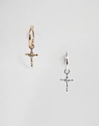 Chained & Able Silver & Gold Crucifix Hoop Earrings - Multi