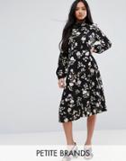 New Look Petite Floral Long Sleeve Midi Dress - Black