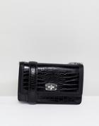 Stradivarius Croc Bag With Twist Lock Detail - Black