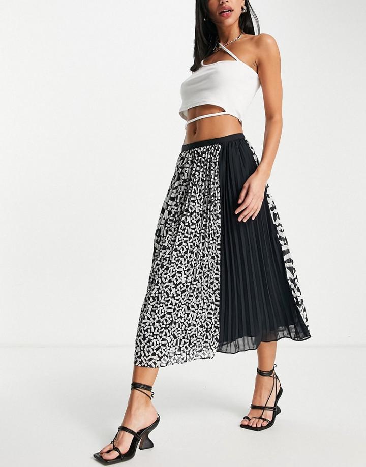 French Connection Midi Pleated Skirt In Contrast Print-navy