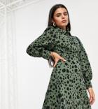 Asos Design Petite Mini Shirt Dress In Khaki And Black Leopard Print-multi