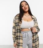 Asos Design Curve Boyfriend Check Shirt In Tan And Black-multi