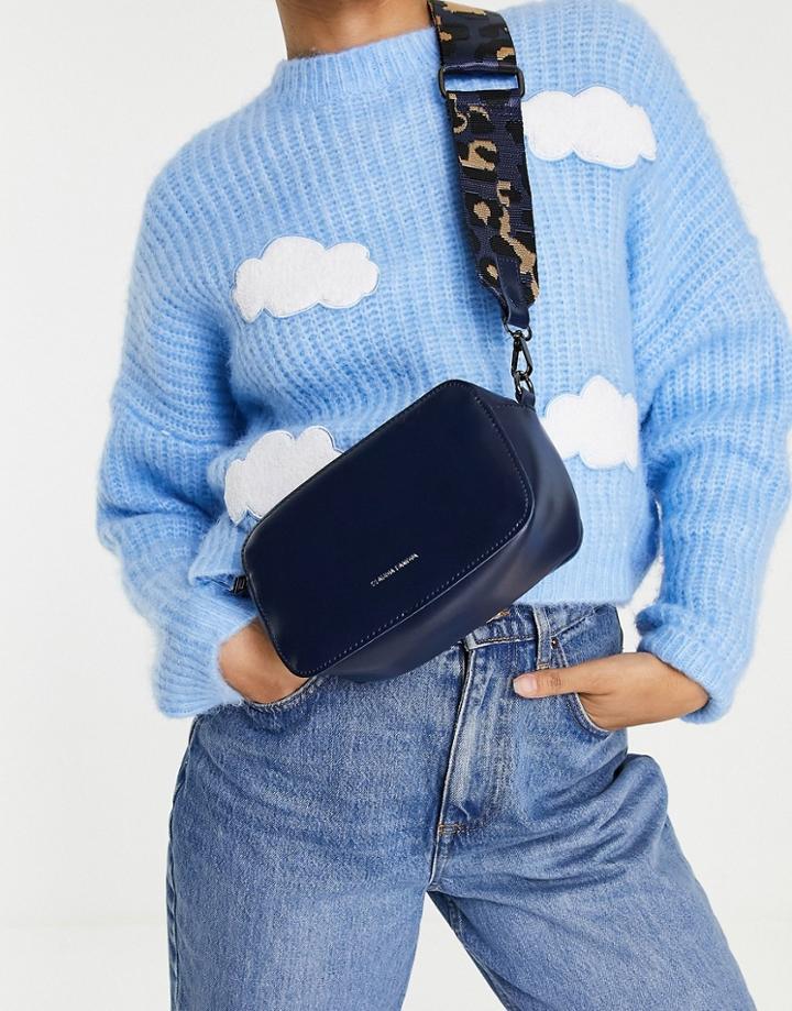 Claudia Canova Wide Strap Crossbody Bag In Navy
