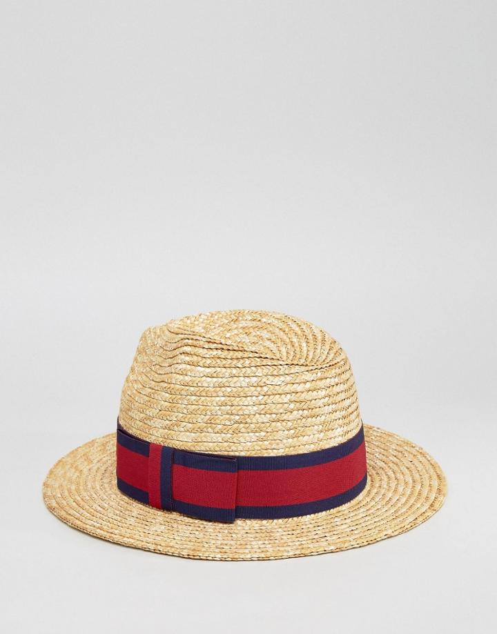 Asos Straw Fedora Hat With Stripe Band - Beige