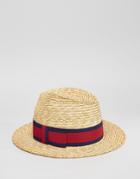 Asos Straw Fedora Hat With Stripe Band - Beige
