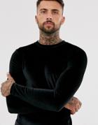 Asos Design Long Sleeve T-shirt In Velour In Black