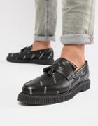 Asos Design Creeper Loafers In Black Leather With And Chase The Night Print - Black