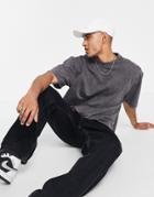 River Island Wash Panel Ribbed T-shirt In Gray