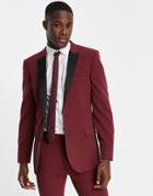 Asos Design Super Skinny Tuxedo Jacket In Burgundy With Black Lapel-red