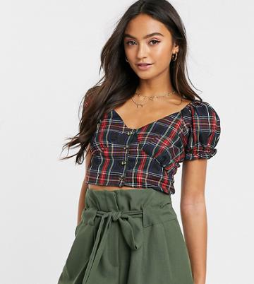 Wild Honey Milkmaid Top In Plaid-black