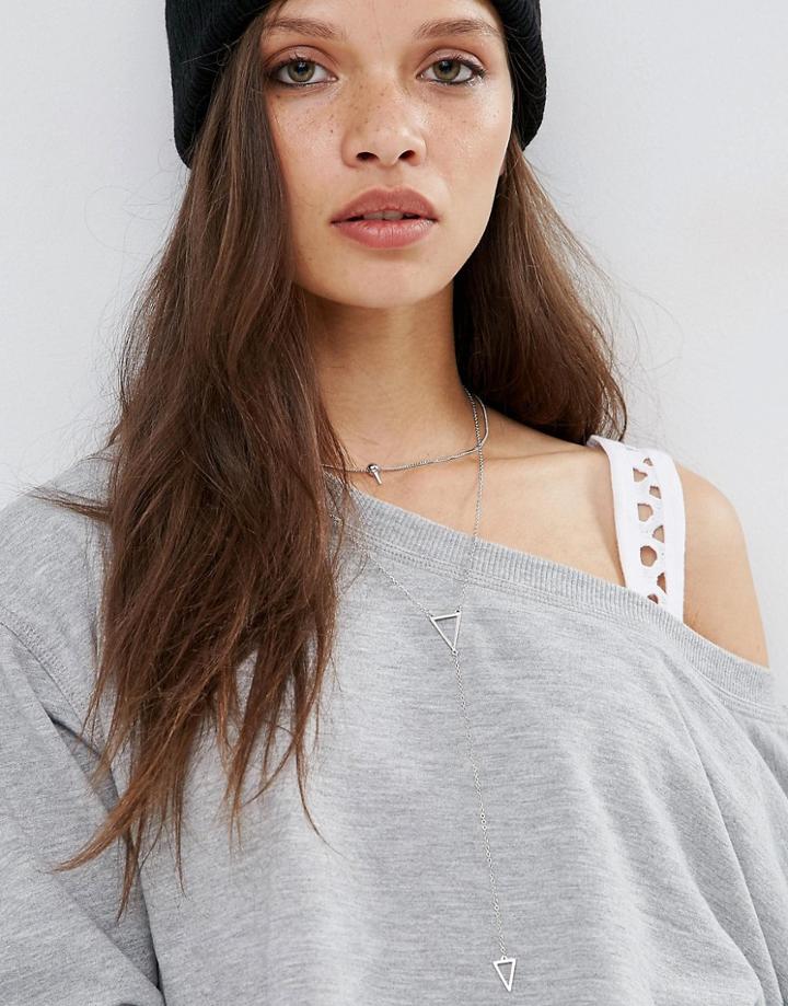 Asos Spike & Triangle Charm Multirow Choker Necklace - Silver
