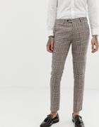 Gianni Feraud Skinny Fit Small Check Suit Pants Cropped-brown