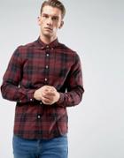 Asos Stretch Slim Poplin Check Shirt In Burgundy - Red