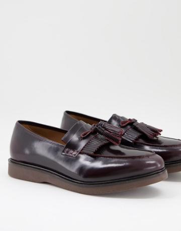 H By Hudson Calne High Shine Loafers In Burgundy Leather-red