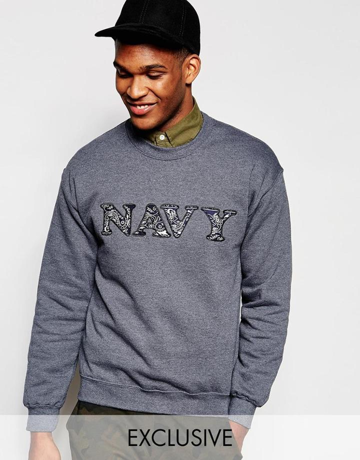 Reclaimed Vintage Sweatshirt With Bandana Applique - Gray