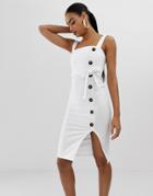 In The Style Button Down Midi Dress-white