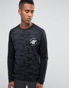 Jack & Jones Long Sleeve Camo Raglan T-shirt - Black
