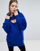 Asos White Oversized Hoodie With Cut Out - Blue