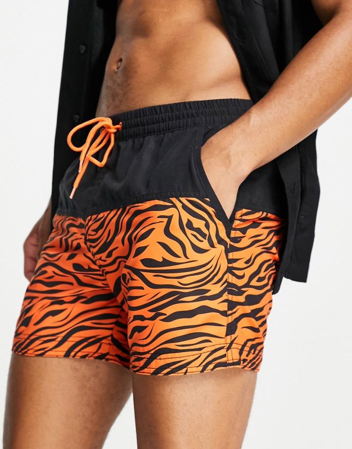 South Beach Swim Shorts In Tiger Print-orange