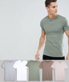 Asos Design 5 Pack Muscle Fit T-shirt With Crew Neck And Stretch Save-multi