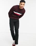 Tommy Hilfiger Global Chest Stripe Crew Neck Sweater In Burgundy-red