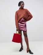 Selected Femme Snake Print Red Leather Wrap Skirt