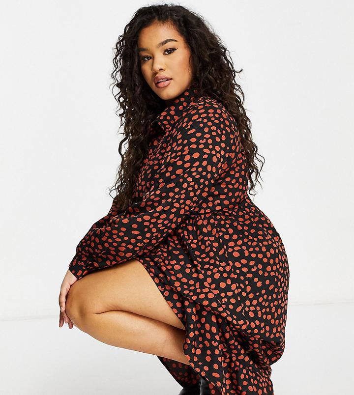 Yours Midi Shirt Dress In Rust Polka Dot-multi