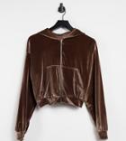 Fashionkilla Exclusive Velour Zip Through Hoodie Set In Mink-brown