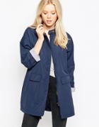 Native Youth High Collar Trench - Navy