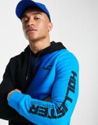 Hollister Logo Vertical Ombre Hoodie In Black/blue