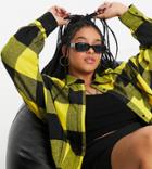Collusion Plus Brushed Check Mini Shirt Dress In Yellow And Black-multi