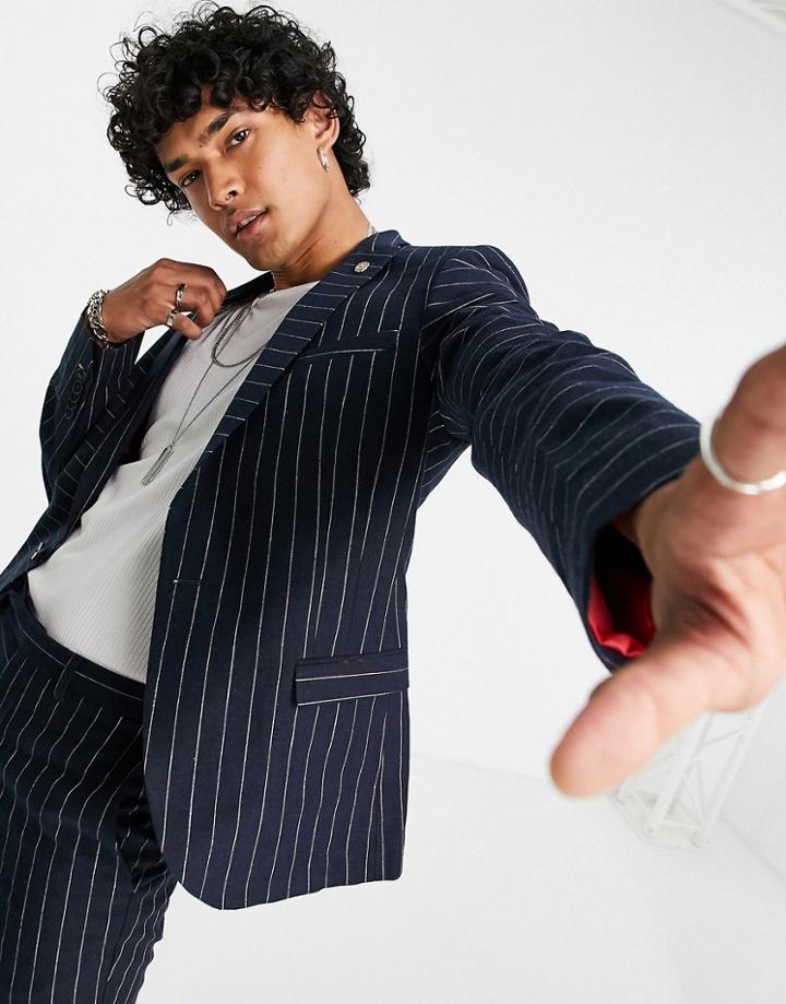 Twisted Tailor Suit Jacket With Contrast Pinstripes In Navy